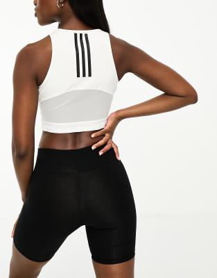 adidas Training Hyperglam 3 stripe crop top in white - ASOS Price Checker