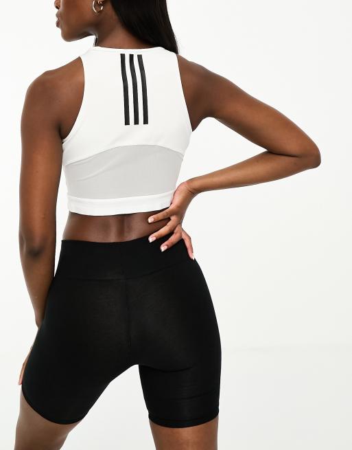 adidas Training Hyperglam 3 stripe crop top in white