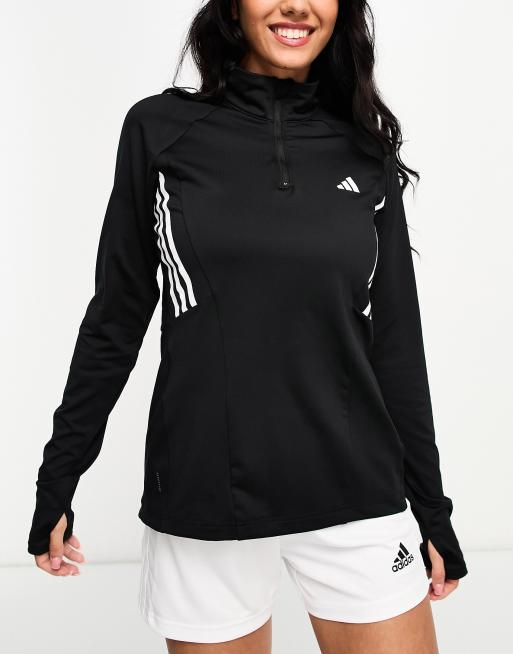 adidas Training Hyperglam 3 stripe half zip sweat in black ASOS