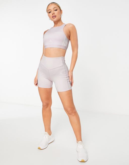 adidas Training Hyperglam 3 stripe legging shorts in pink
