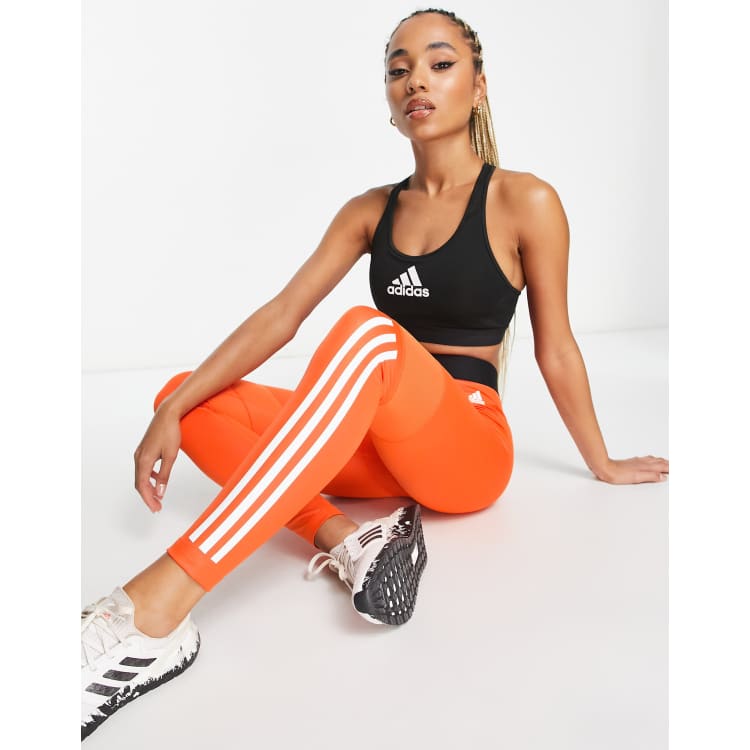 adidas Three Stripe Leggings In Blue And Orange