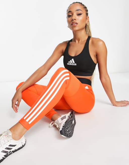 adidas Training Hyperglam 3 stripe leggings In orange