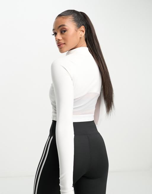 adidas Training 3 stripe leggings, bra and long sleeve crop top in