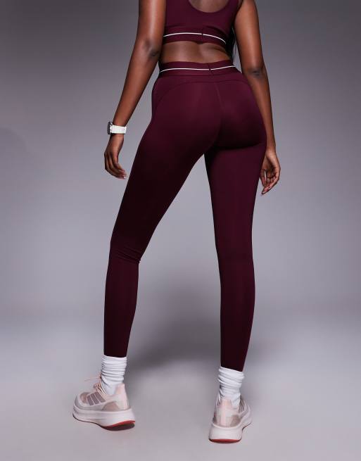 adidas Training – Hyperglam – Bordowe pełnej długości legginsy z poziomym logo, 3 z 5