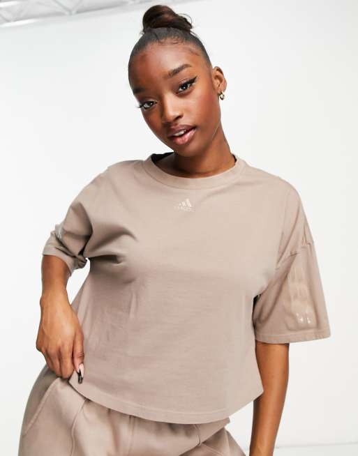 adidas Training Hyperglam boxy cropped t-shirt in brown ASOS