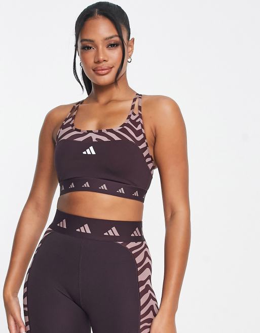 adidas Training - Hyperglam - Brassière de sport maintien intermédiaire  avec empiècement à zébrures - Bordeaux