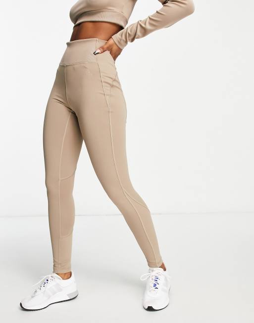 adidas Training – Hyperglam – Brązowe prążkowane legginsy z podwyższonym stanem