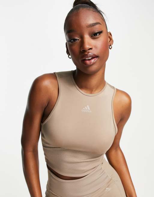 adidas – Training – Hyperglam – Brun, ribbad crop top, 3 av 4