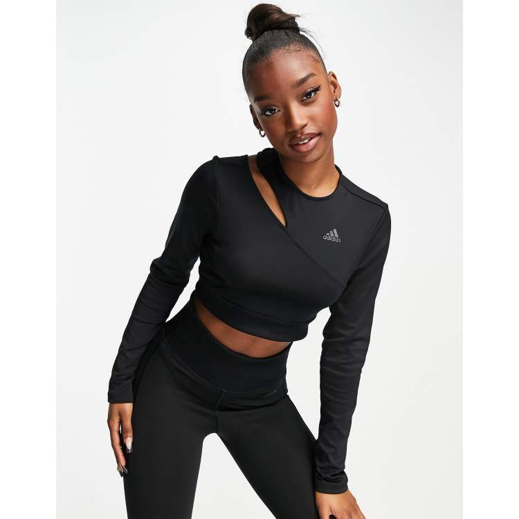 adidas Training Hyperglam Crop top met uitsnijding en lange mouwen in zwart ASOS