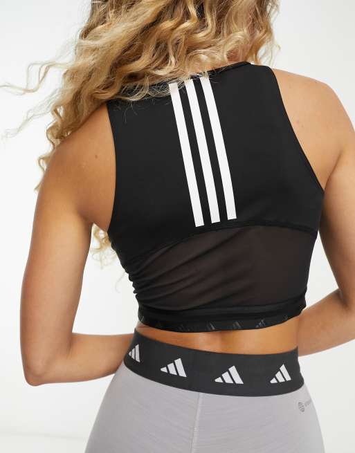 adidas Training Hyperglam Crop top nero con 3 strisce ASOS