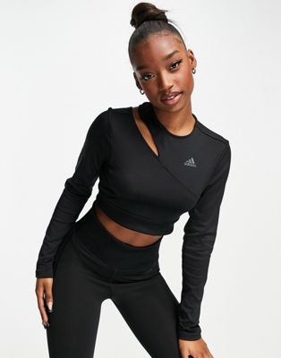 adidas Training Hyperglam cropped cut out long sleeve top in black