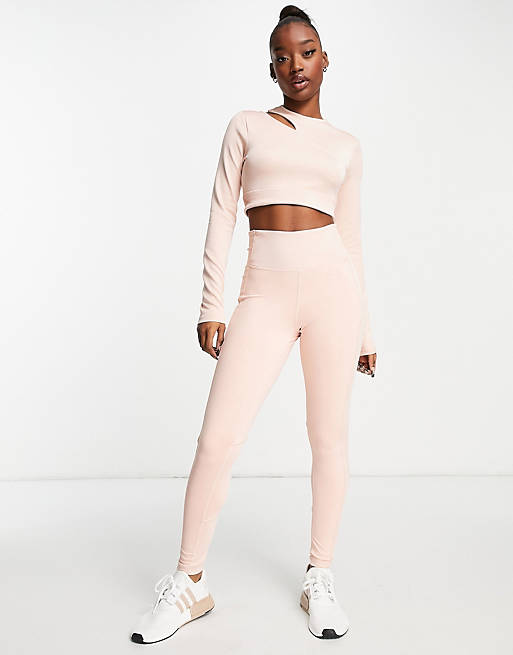  adidas Training Hyperglam cropped cut out long sleeve top in pink 