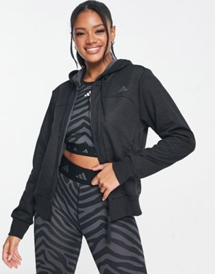 adidas Training Hyperglam cropped full zip hoodie in black - ASOS Price Checker
