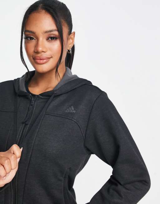 adidas Training Hyperglam cropped full zip hoodie in black ASOS