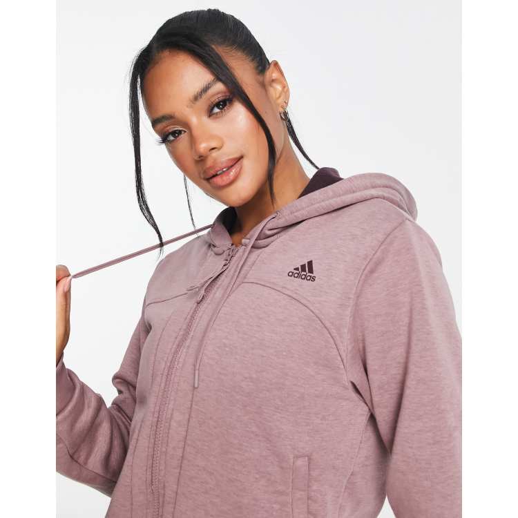 adidas Training Hyperglam cropped full zip hoodie in burgundy