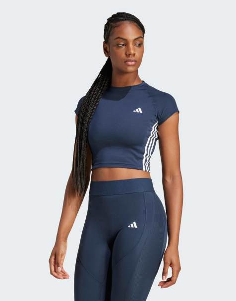 adidas Training – Hyperglam – Cropped-T-Shirt in Dunkelblau - view 1