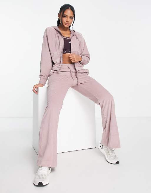 adidas Training Hyperglam cropped velour hoodie in burgundy | ASOS