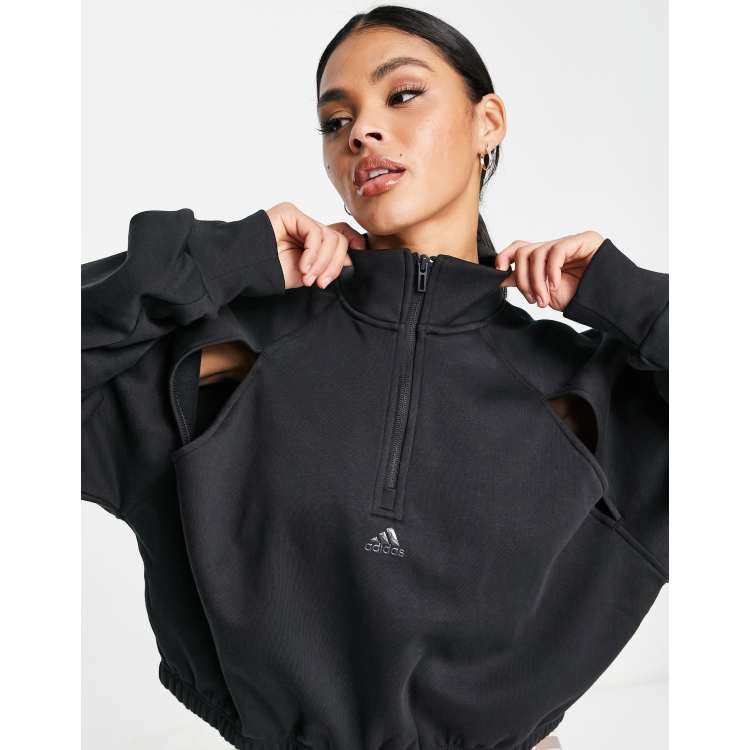 adidas Training Hyperglam Felpa nera corta con zip corta ASOS