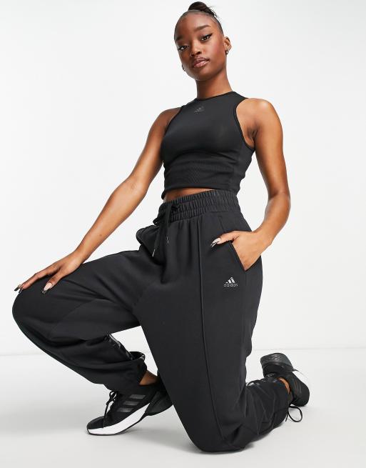 adidas Training Hyperglam fleeced trackies in black, 4 of 4