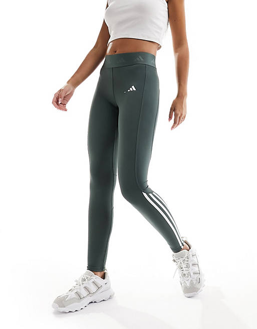 adidas Training Hyperglam full length leggings with high shine contrast  panels in green