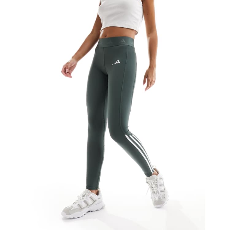 adidas Training Hyperglam full length leggings with high shine contrast  panels in green