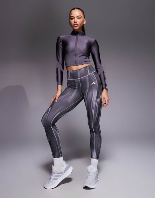 adidas - Training - Hyperglam - Glanzende top met rits in warm grijs, 2 van 4