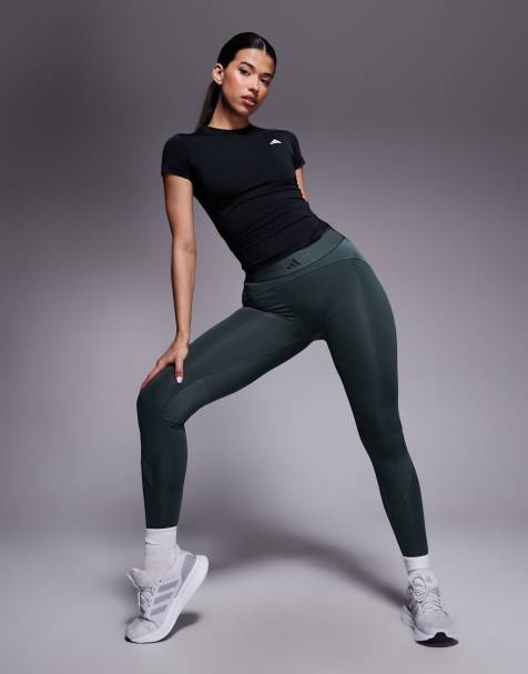 adidas Training Hyperglam high shine full length in dark green and grey - view 1