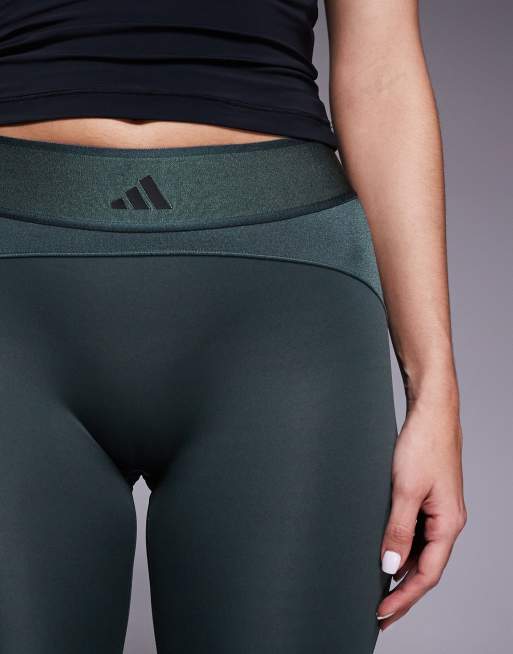 adidas Training Hyperglam high shine full length in dark green and grey, 2 of 5
