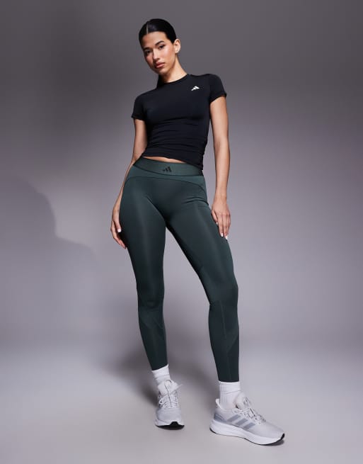 adidas Training Hyperglam high shine full length in dark green and grey, 4 of 5