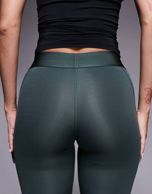 adidas Training Hyperglam high shine full length leggings in dark green and grey, 5 of 5