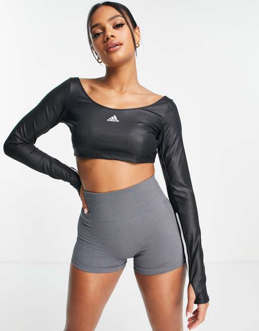 adidas Training – Hyperglam – Langärmliges Oberteil in Schwarz mit kurzem Schnitt