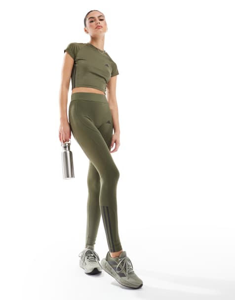 adidas - Training - Hyperglam - Lange legging in olijfgroen - view 1