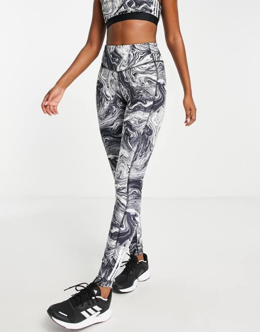 adidas Training Hyperglam legging in black marble print