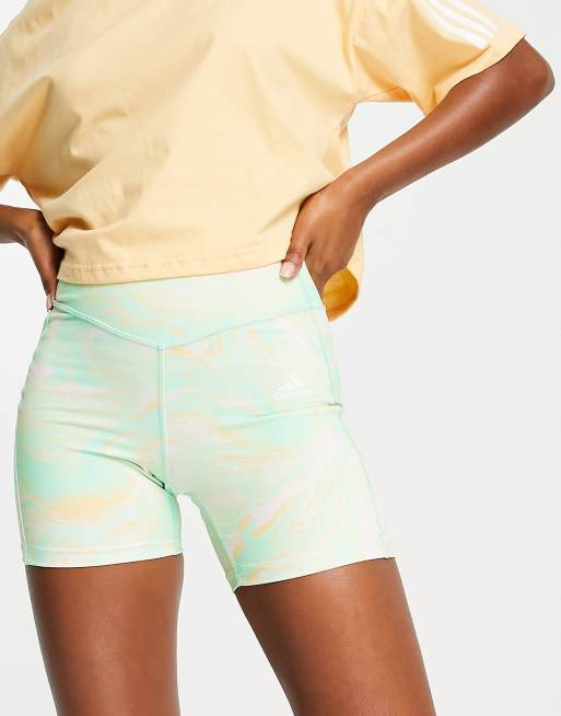 adidas Training Hyperglam legging short in green marble print