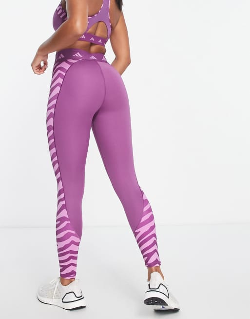 adidas Training Hyperglam Leggings viola con pannelli zebrati