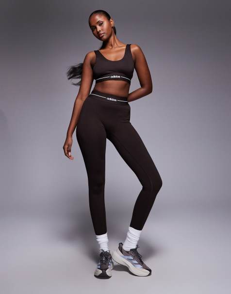 adidas Training Hyperglam linear full length leggings in coffee brown - view 1