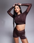 [adidas performance] adidas Training Hyperglam long sleeve crop top in brown XS BROWN