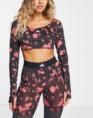 adidas Training Hyperglam long sleeved crop top in red - ASOS Price Checker