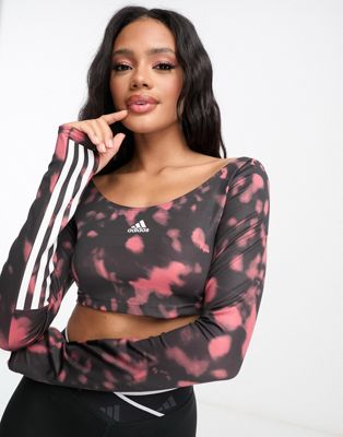 adidas Training Hyperglam long sleeved crop top in red