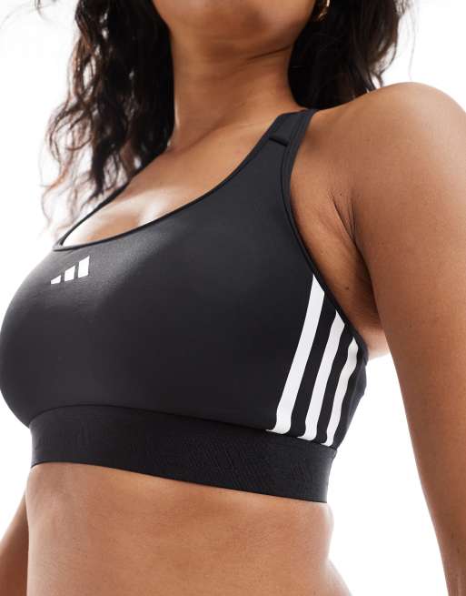 adidas Training Hyperglam mid support sports bra in black, 2 of 4