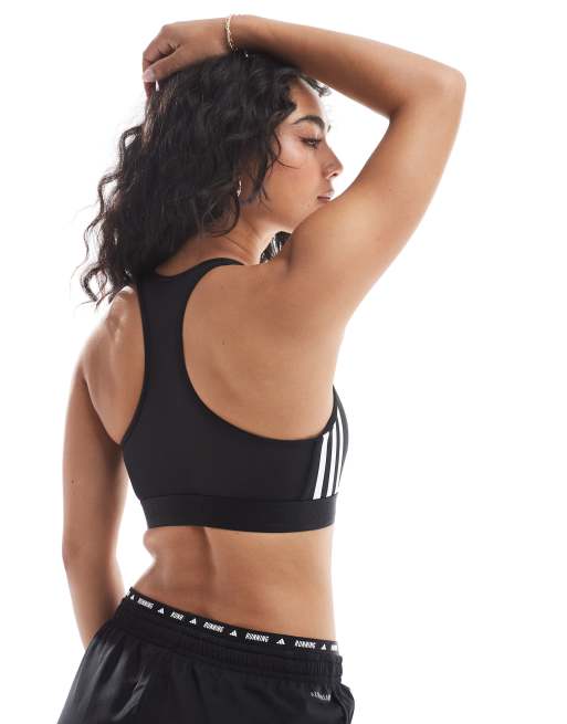 adidas Training Hyperglam mid support sports bra in black, 4 of 4