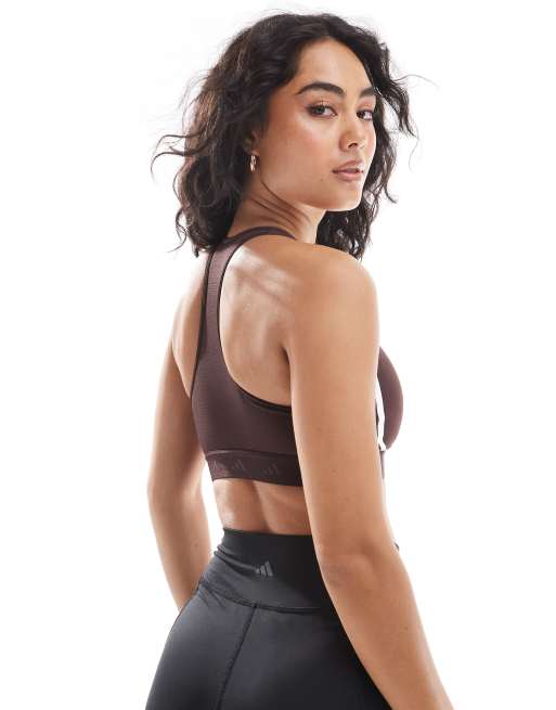 adidas Training Hyperglam mid-support sports bra in brown, 2 of 4
