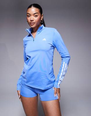 adidas Training - Hyperglam - Oberteil in Staubblau mit kurzem Reißverschluss