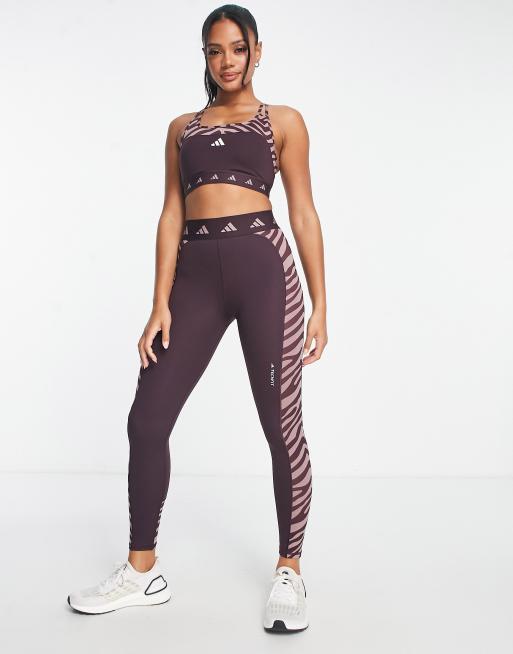 adidas Training Hyperglam panelled zebra print leggings in burgundy | ASOS