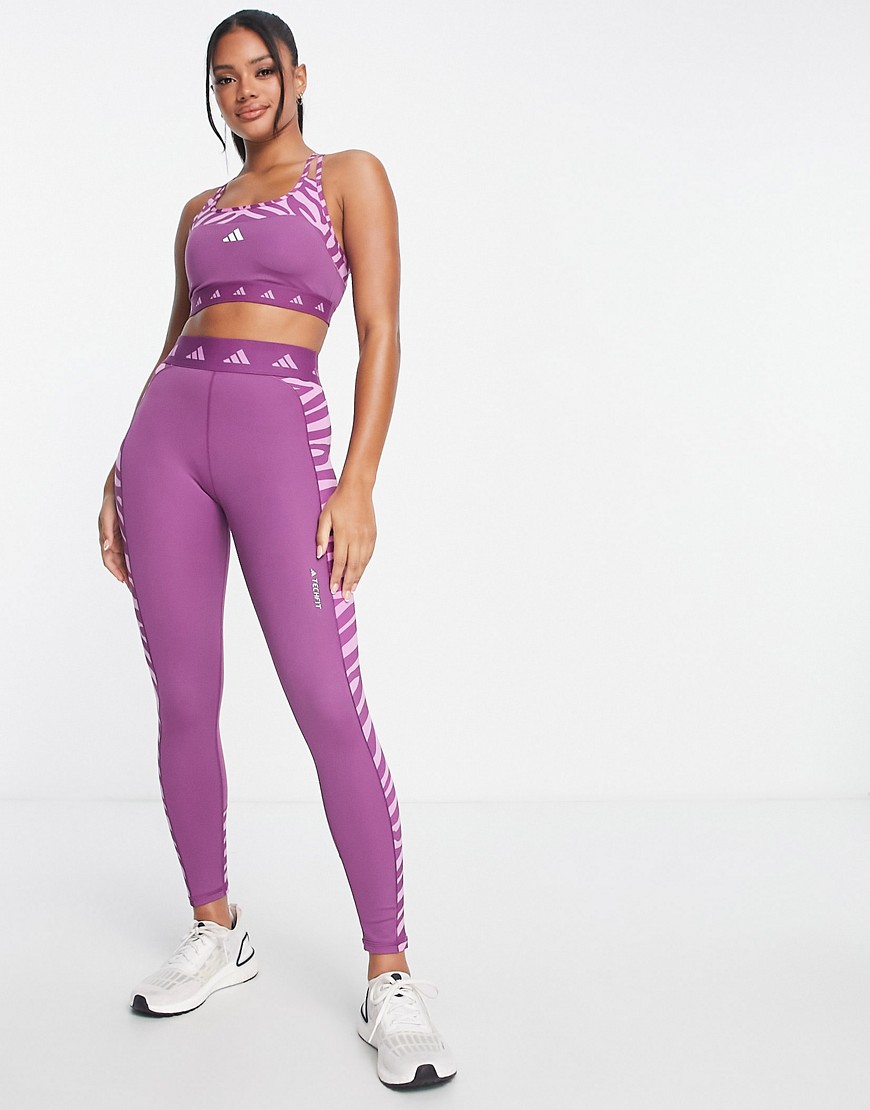 adidas Training Hyperglam panelled zebra print leggings in purple
