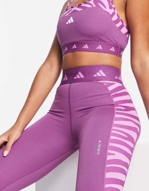 adidas Training Hyperglam panelled zebra print leggings in purple