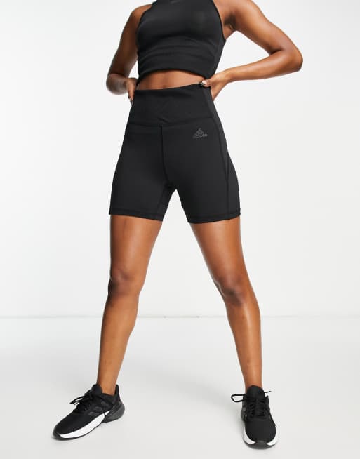 adidas Training - Hyperglam - Pantaloncini a vita alta a coste in nero
