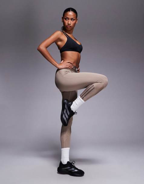 adidas Training – Hyperglam – Pełnej długości prążkowane legginsy w kredowobrązowym kolorze - view 1