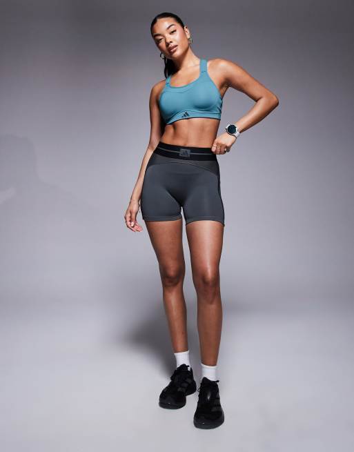 adidas Training Hyperglam rib booty shorts in grey and black, 4 of 5