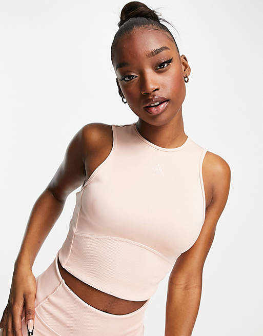  adidas Training Hyperglam ribbed crop top in pink 
